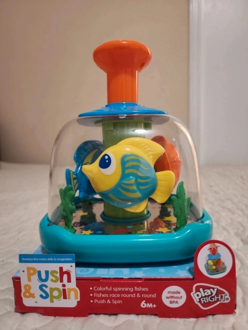 Push & Spin Sea Fish Toy - Blue, Yellow & Orange 6m+